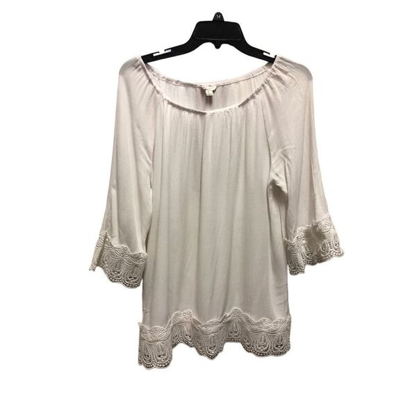 Est. 1946 Women’s Scoop Neck Wide Lace Trim White Blouse Size L - Picture 1 of 7